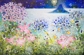 Flowers, Mount, Angels and Moon