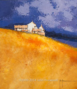 60 / 63 / Houses with Gold Cornfields, Purple Clouds and Sky • 70 x 60cm • Acrylic on Canvas